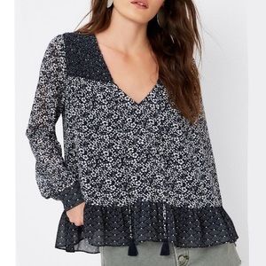 Tularosa Revolve Navy Blue Floral Boho Harrison Blouse Long Sleeve Flowy Shirt